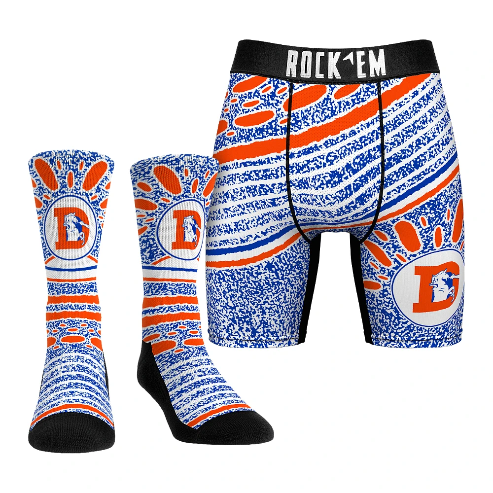Unisex Rock Em Socks Denver Broncos Throwback Splash Underwear and Crew Combo Pack