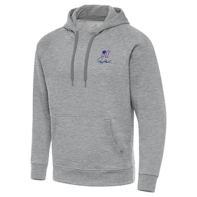 Men's Antigua Heather Gray Denny Hamlin Fleece Victory Pullover Hoodie