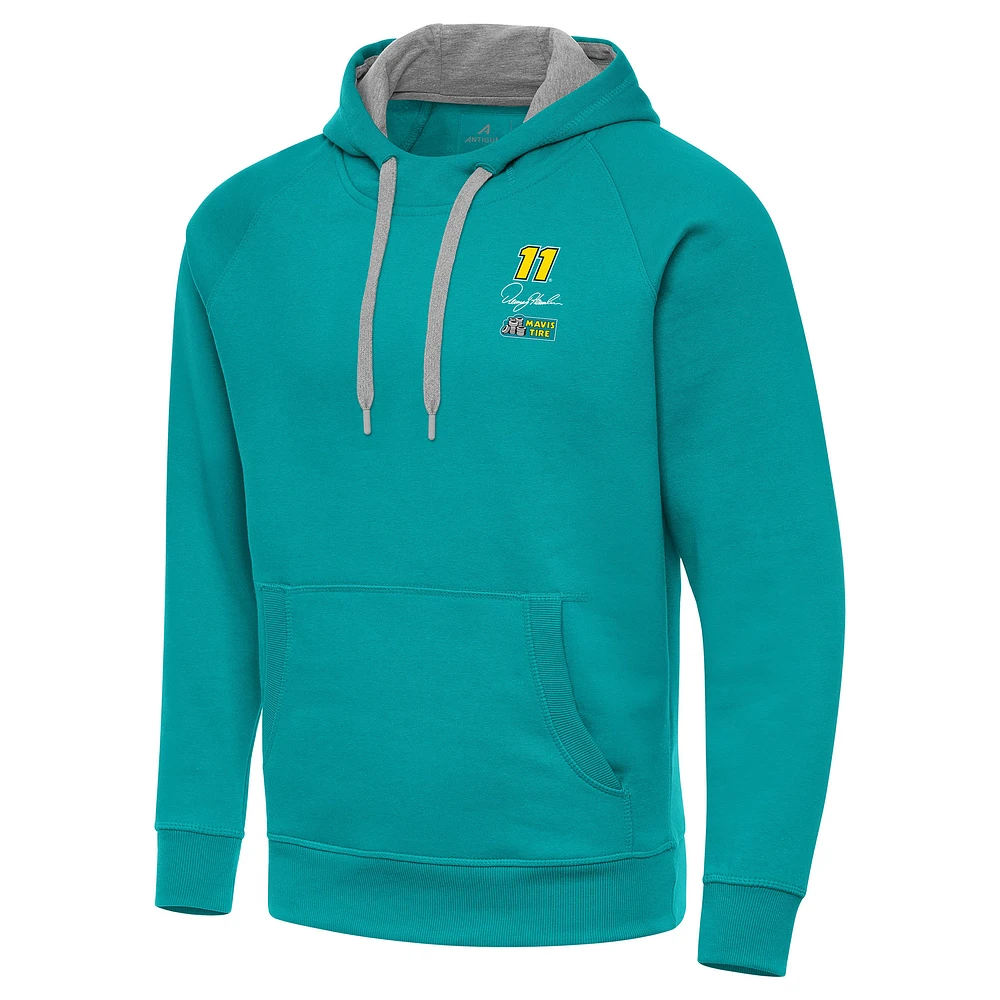 Men's Antigua Aqua Denny Hamlin Fleece Victory Pullover Hoodie