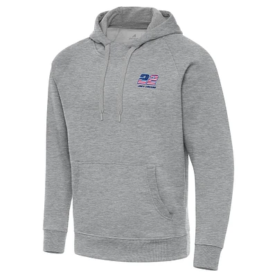 Men's Antigua Heather Gray Joey Logano Fleece Victory Pullover Hoodie