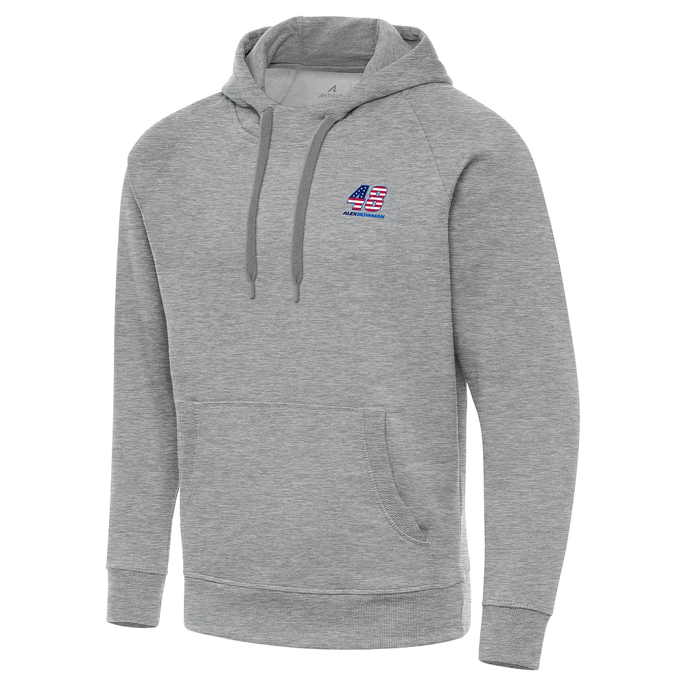 Men's Antigua Heather Gray Alex Bowman Fleece Victory Pullover Hoodie