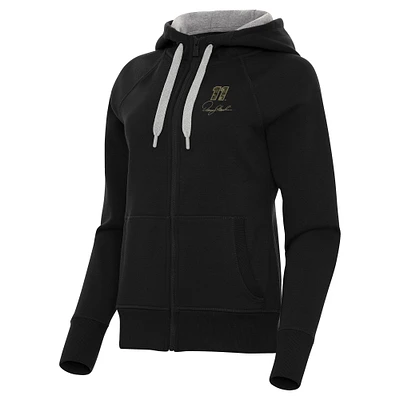 Women's Antigua Black Denny Hamlin Victory Full-Zip Hoodie