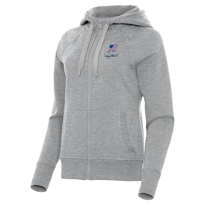 Women's Antigua Heather Gray Denny Hamlin Victory Full-Zip Hoodie