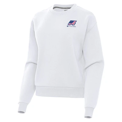 Women's Antigua White Ty Gibbs Victory Crewneck Pullover Sweatshirt