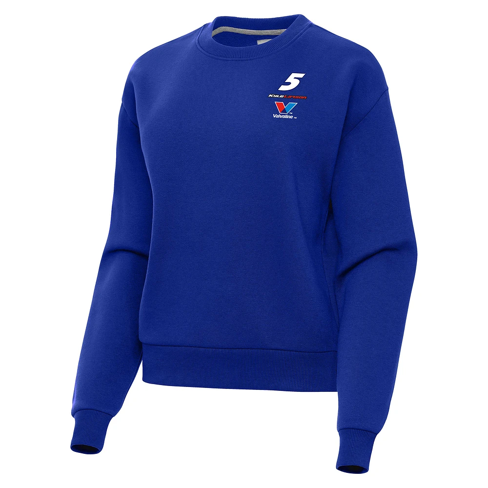 Women's Antigua Royal Kyle Larson Victory Crewneck Pullover Sweatshirt