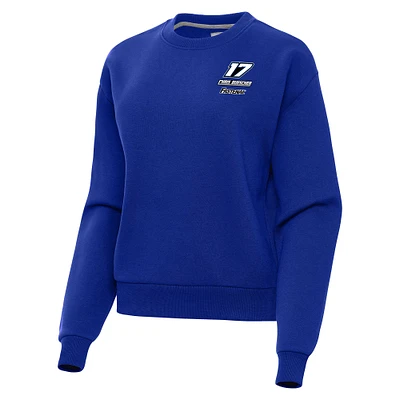 Women's Antigua Royal Chris Buescher Victory Crewneck Pullover Sweatshirt