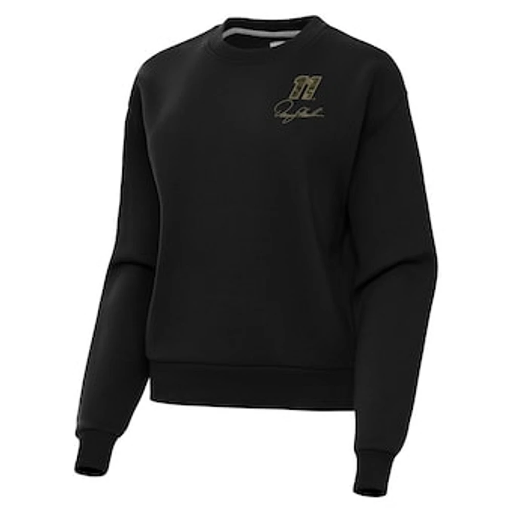 Women's Antigua Black Denny Hamlin Victory Crewneck Pullover Sweatshirt