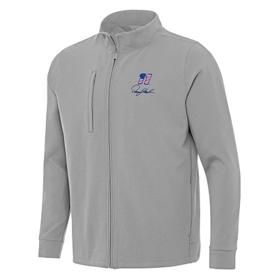 Men's Antigua Gray Denny Hamlin Regard Full-Zip Jacket
