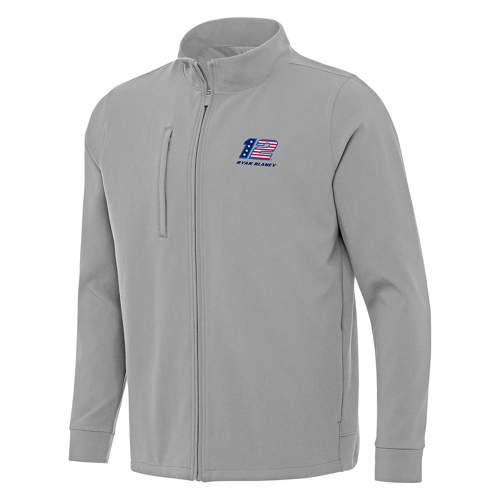 Men's Antigua Gray Ryan Blaney Regard Full-Zip Jacket