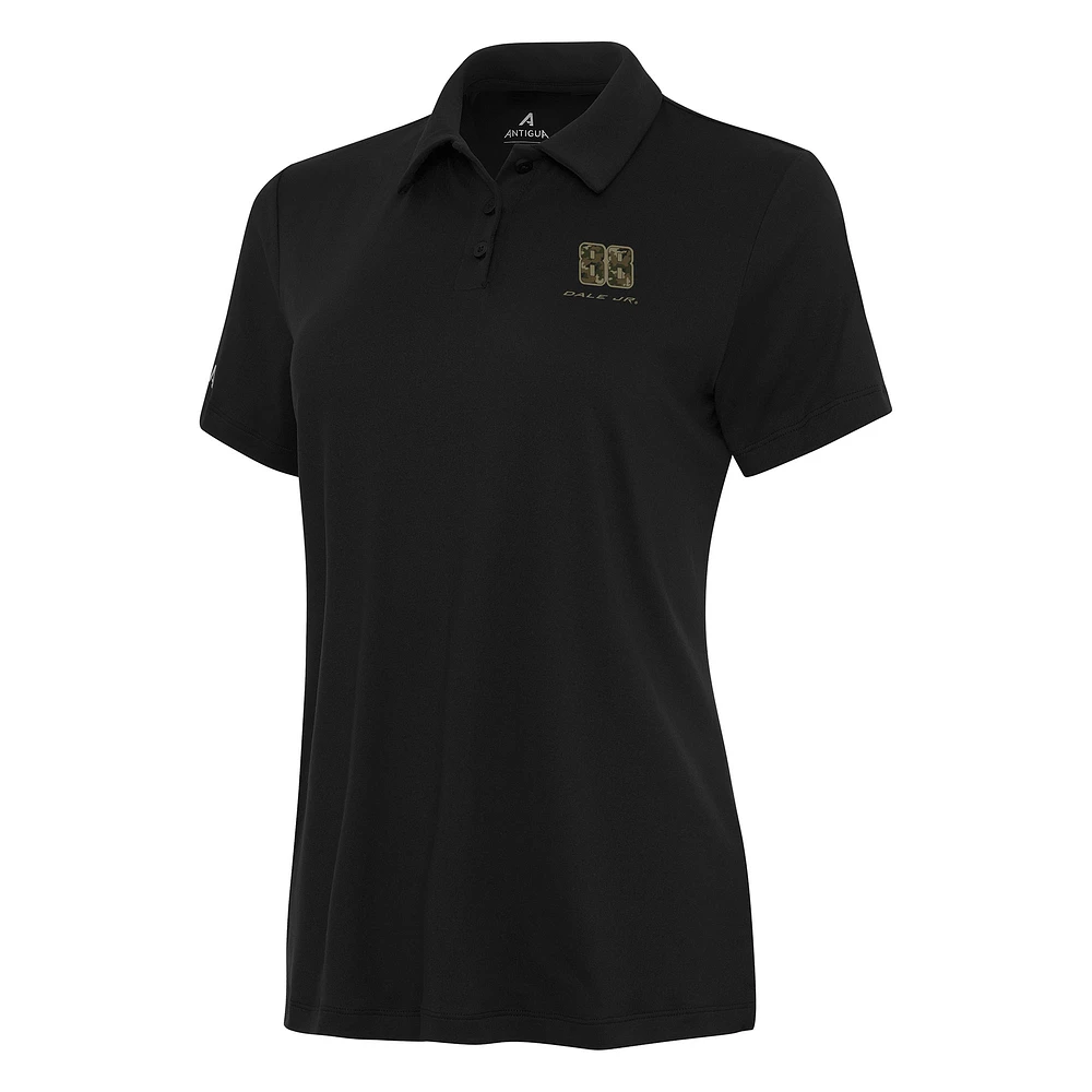 Women's Antigua Black Dale Earnhardt Jr. Reprocess Polo