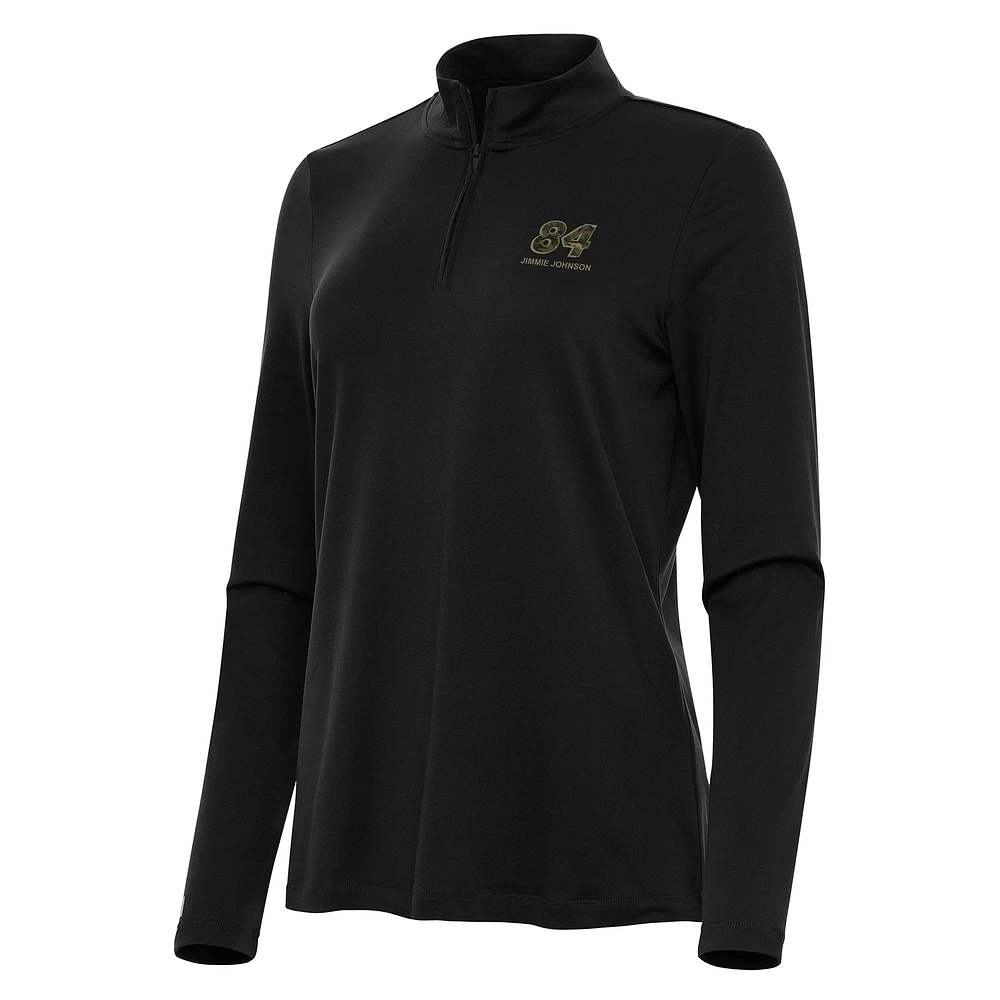 Women's Antigua Black Jimmie Johnson Reprocess Quarter-Zip Top