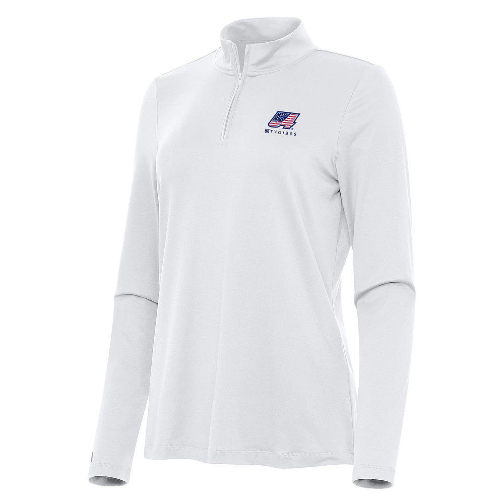 Women's Antigua White Ty Gibbs Reprocess Quarter-Zip Top