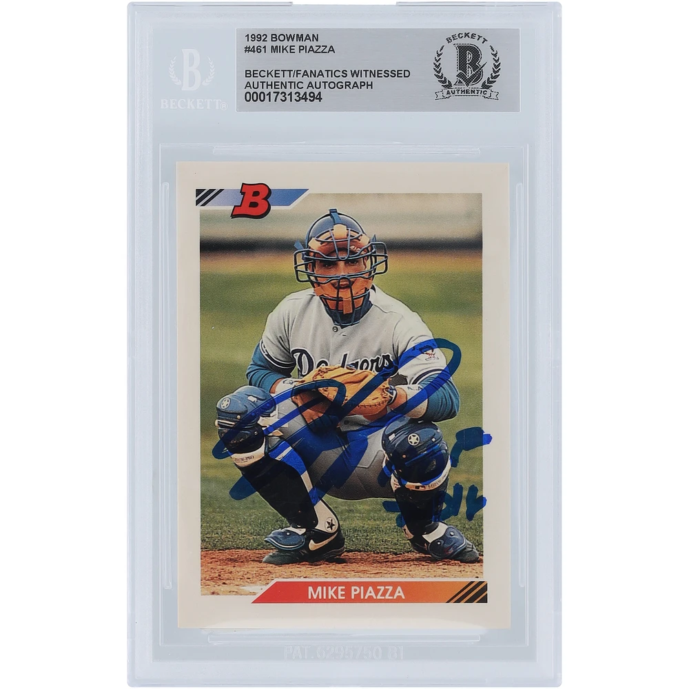 Mike Piazza Los Angeles Dodgers Autographed 1992 Bowman #461 Beckett Fanatics Witnessed Authenticated Rookie Card with "HOF 2016" Inscription