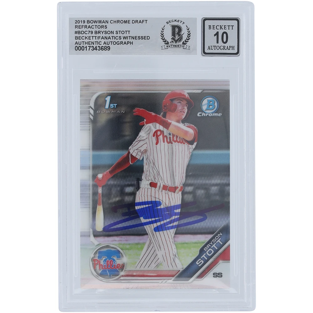 Bryson Stott Philadelphia Phillies Autographed 2019 Bowman Chrome Draft Refractor #BDC-79 Beckett Fanatics Witnessed Authenticated 10 Card