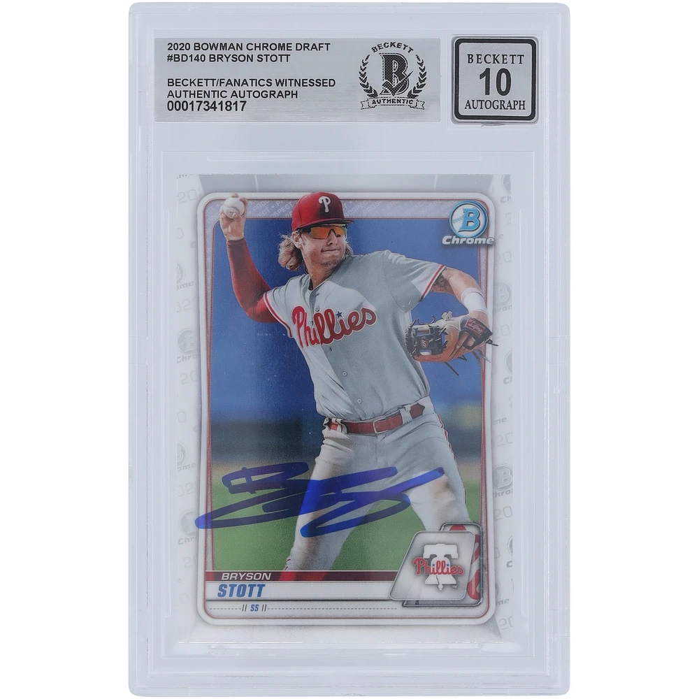 Bryson Stott Philadelphia Phillies Autographed 2020 Bowman Chrome Draft #BD-140 Beckett Fanatics Witnessed Authenticated 10 Card