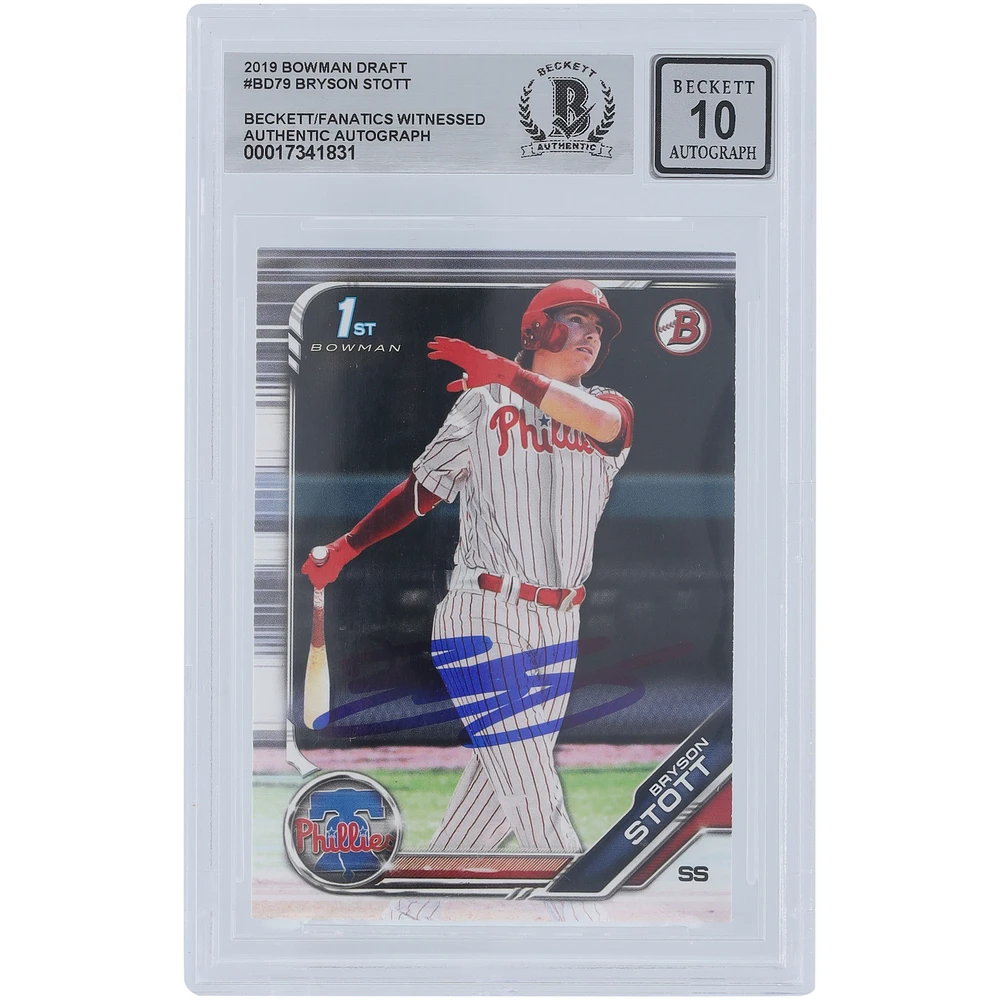 Bryson Stott Philadelphia Phillies Autographed 2019 Bowman Draft #BD-79 Beckett Fanatics Witnessed Authenticated 10 Card