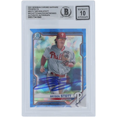 Bryson Stott Philadelphia Phillies Autographed 2021 Bowman Chrome Sapphire Prospects #BCP-17 Beckett Fanatics Witnessed Authenticated 10 Card