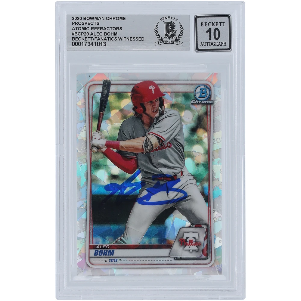 Alec Bohm Philadelphia Phillies Autographed 2020 Bowman Chrome Prospects Atomic Refractor #BCP-29 Beckett Fanatics Witnessed Authenticated 10 Card