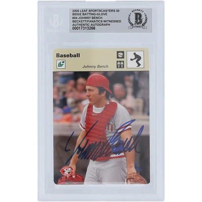 Johnny Bench Cincinnati Reds Autographed 2005 Donruss Leaf Sportscasters 30 Beige Batting-Glove #24 #/30 Beckett Fanatics Witnessed Authenticated Card