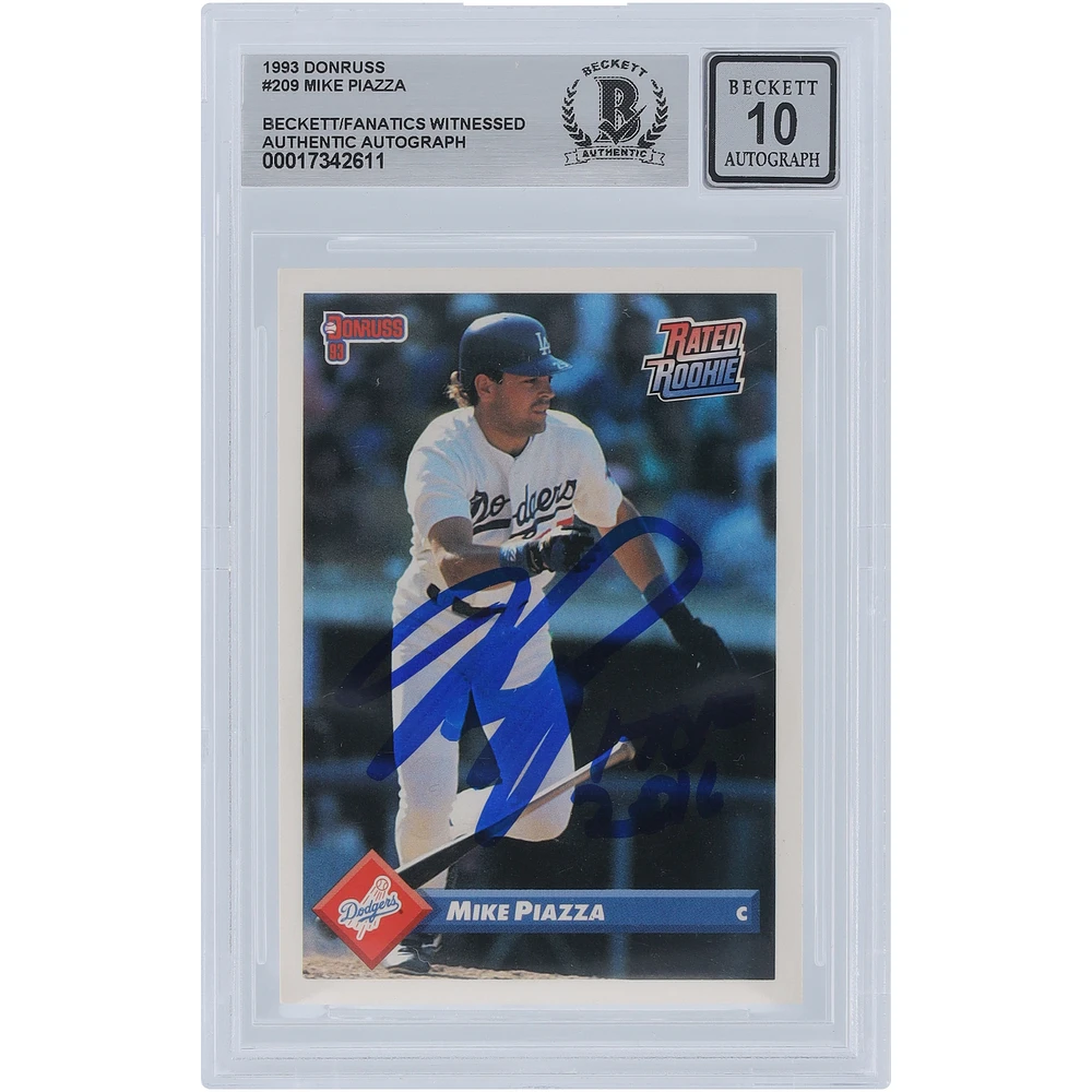 Mike Piazza Los Angeles Dodgers Autographed 1993 Donruss #209 Beckett Fanatics Witnessed Authenticated 10 Rookie Card with "HOF 2016" Inscription