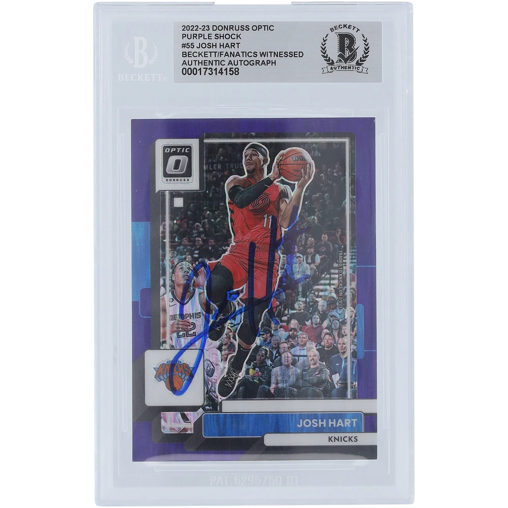 Josh Hart New York Knicks Autographed 2022-23 Panini Donruss Optic Purple Shock #55 Beckett Fanatics Witnessed Authenticated Card