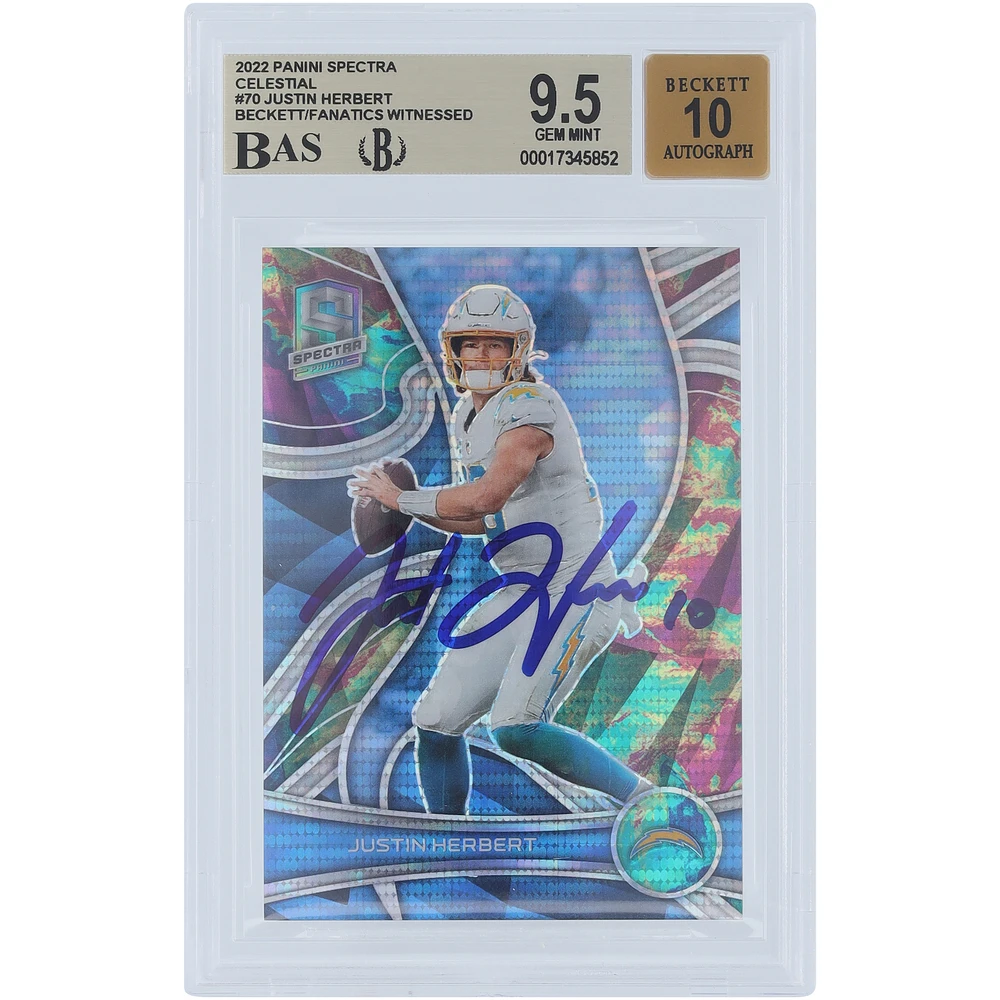 Justin Herbert Los Angeles Chargers Autographed 2022 Panini Spectra Celestial #70 #/99 Beckett Fanatics Witnessed Authenticated 9.5/10 Card