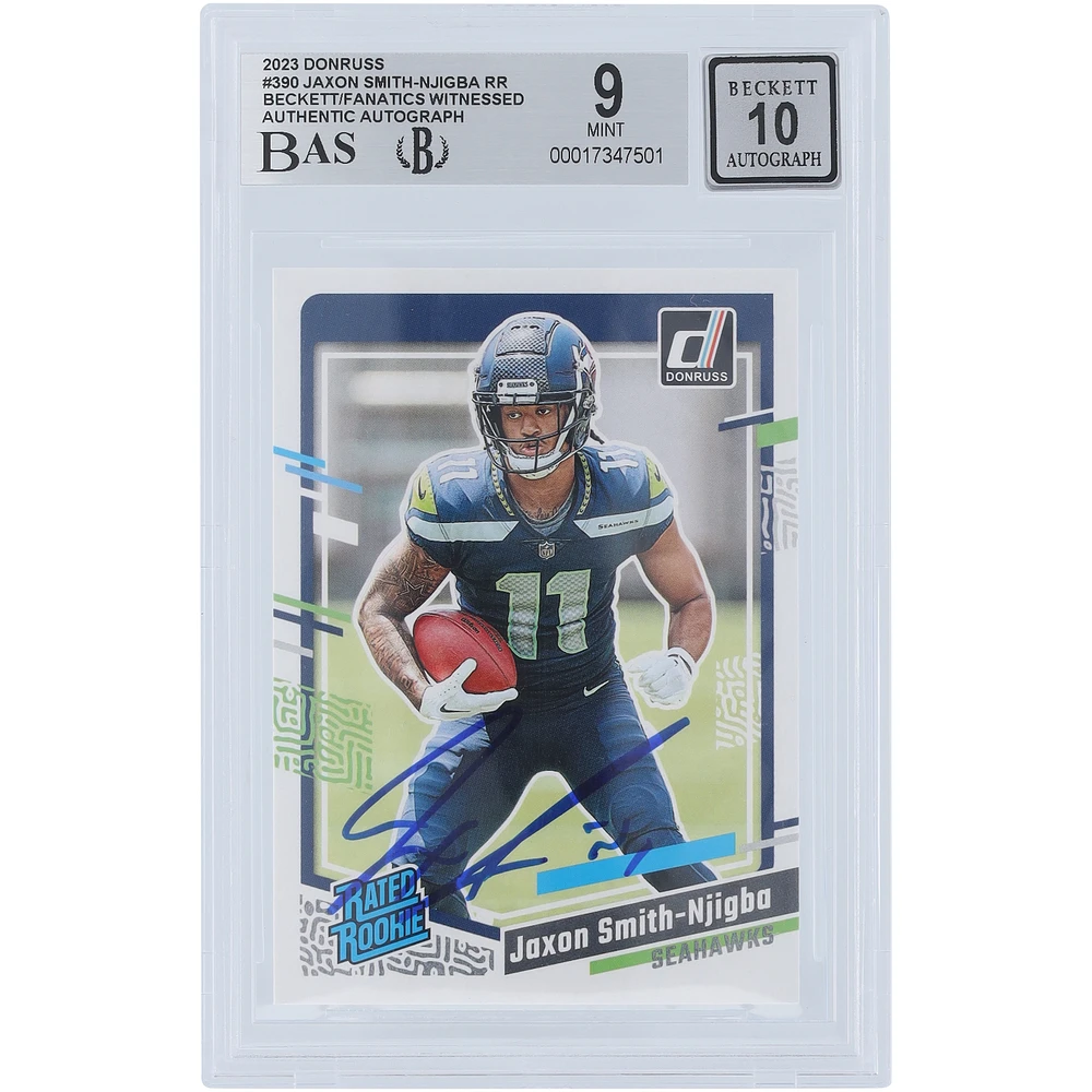 Jaxon Smith-Njigba Seattle Seahawks Autographed 2023 Panini Donruss Rated Rookie #390 Beckett Fanatics Witnessed Authenticated 9/10 Rookie Card