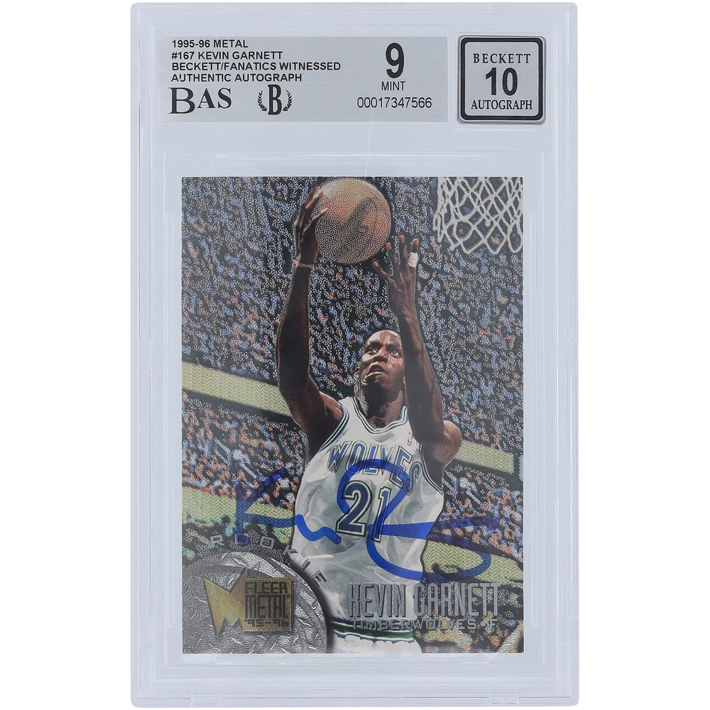 Kevin Garnett Minnesota Timberwolves Autographed 1995-96 Skybox Meta #167 Beckett Fanatics Witnessed Authenticated 10 Rookie Card