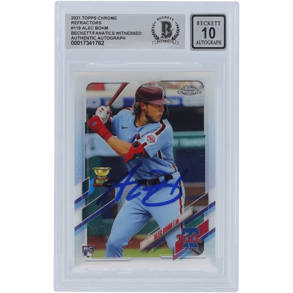 Alec Bohm Philadelphia Phillies Autographed 2021 Topps Chrome Refractor #119 Beckett Fanatics Witnessed Authenticated 10 Rookie Card
