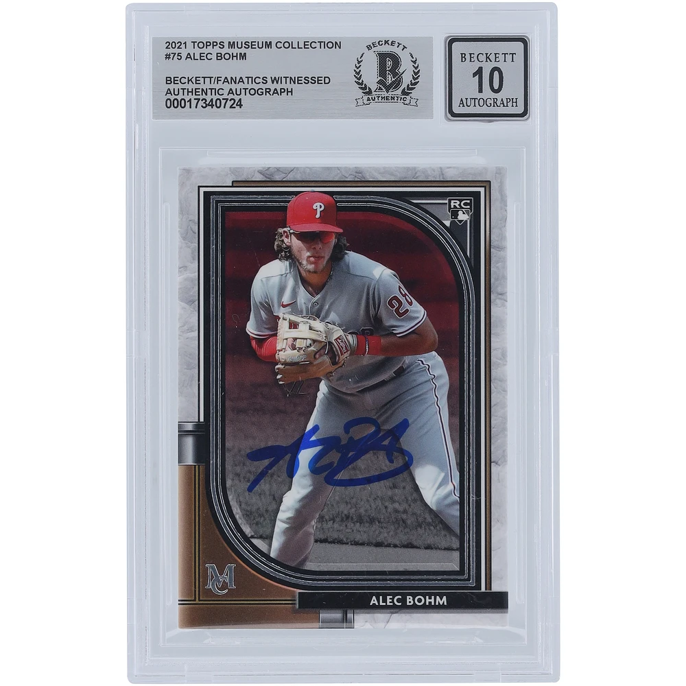 Alec Bohm Philadelphia Phillies Autographed 2021 Topps Museum Collection #75 Beckett Fanatics Witnessed Authenticated 10 Rookie Card
