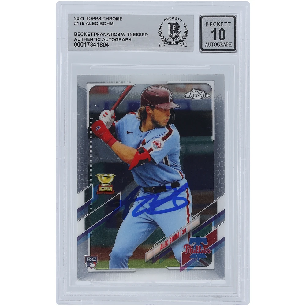 Alec Bohm Philadelphia Phillies Autographed 2021 Topps Chrome #119 Beckett Fanatics Witnessed Authenticated 10 Rookie Card