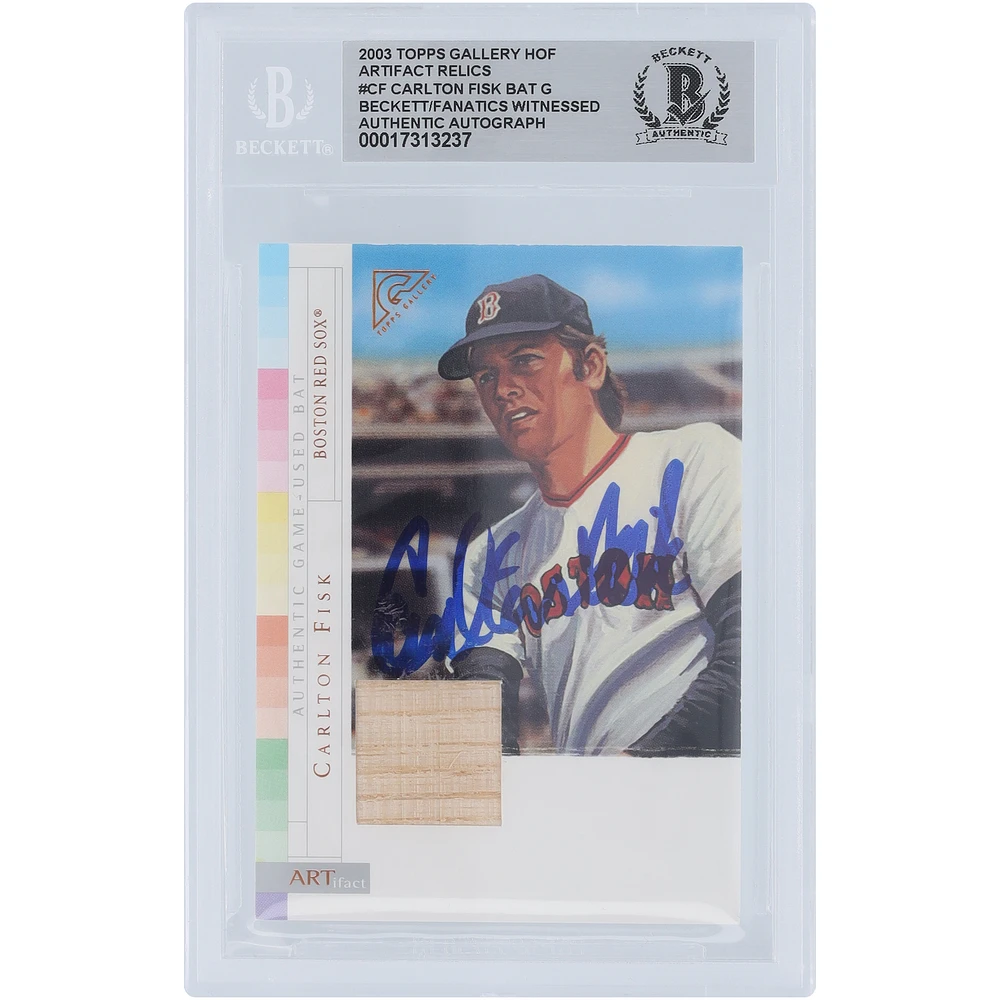Carlton Fisk Boston Red Sox Autographed 2003 Topps Gallery Artifacts Bat Relic #AR-CF Beckett Fanatics Witnessed Authenticated Card