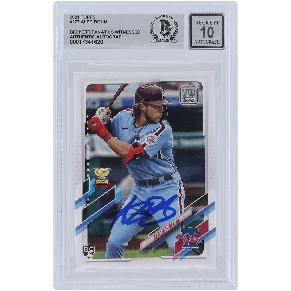 Alec Bohm Philadelphia Phillies Autographed 2021 Topps #277 Beckett Fanatics Witnessed Authenticated 10 Rookie Card