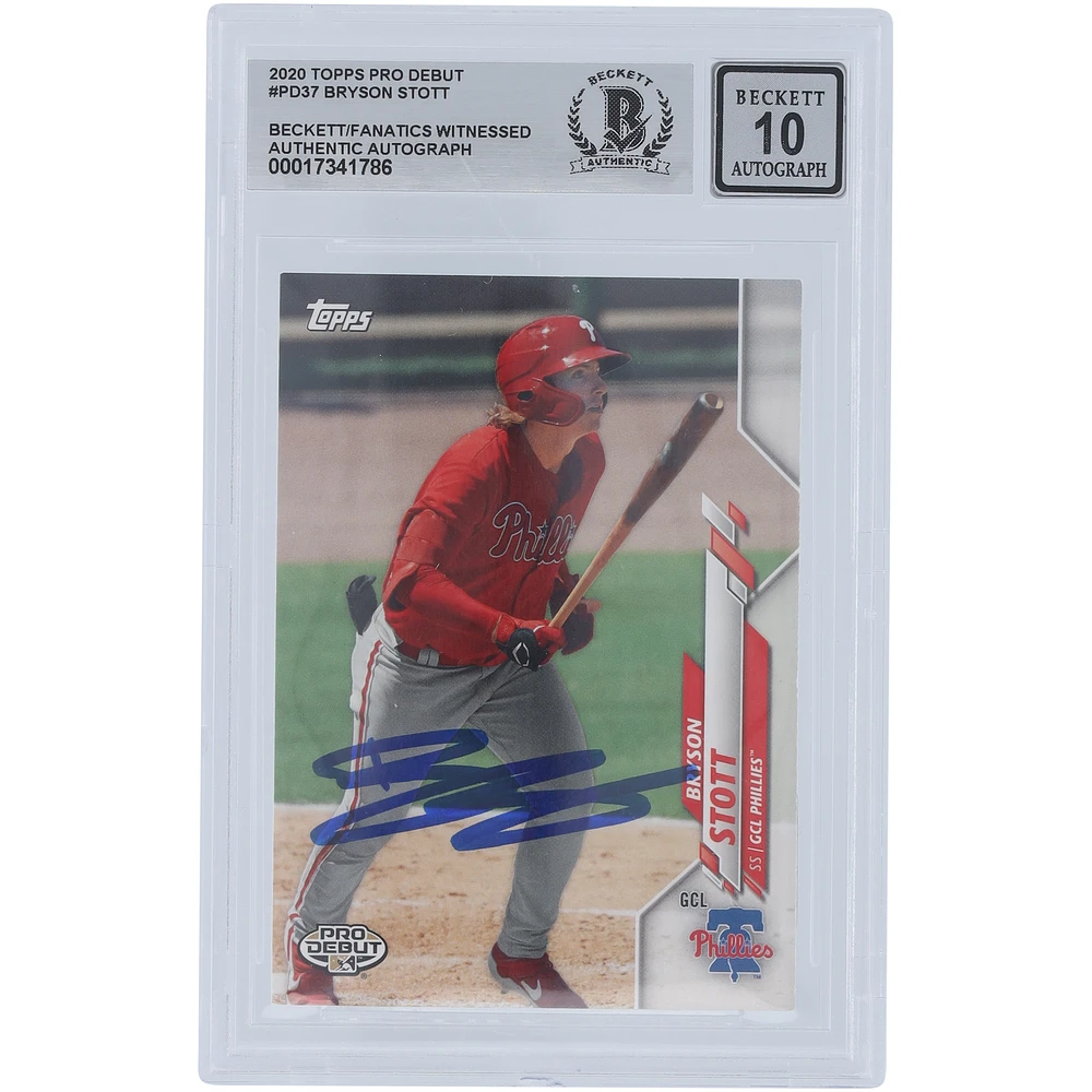Bryson Stott Philadelphia Phillies Autographed 2020 Topps Pro Debut #PD-37 Beckett Fanatics Witnessed Authenticated 10 Card