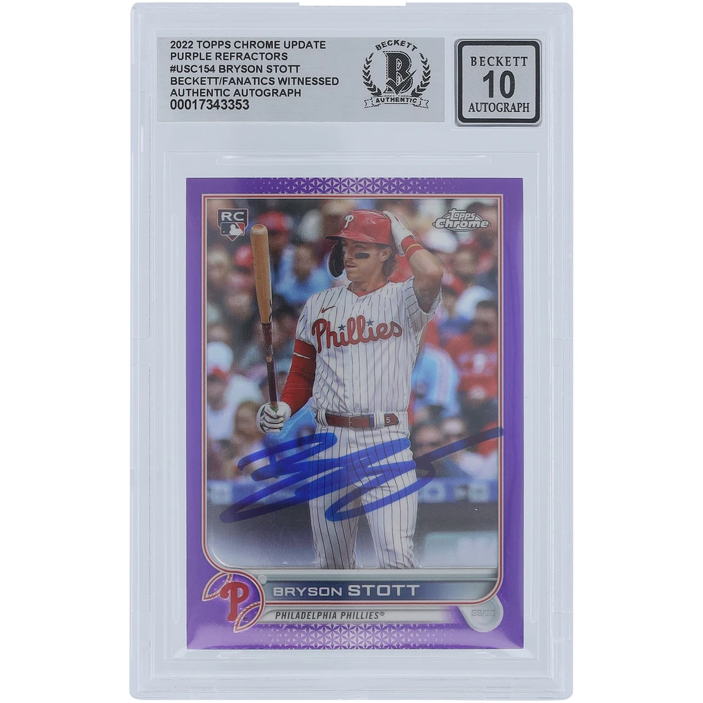 Bryson Stott Philadelphia Phillies Autographed 2022 Topps Chrome Update Purple Refractor #USC154 Beckett Fanatics Witnessed Authenticated 10 Rookie Card