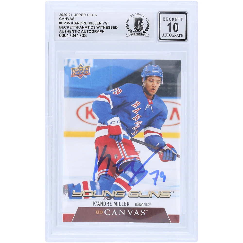 K'Andre Miller New York Rangers Autographed 2020-21 Upper Deck Series 2 Young Guns Canvas #C235 Beckett Fanatics Witnessed Authenticated 10 Rookie Card