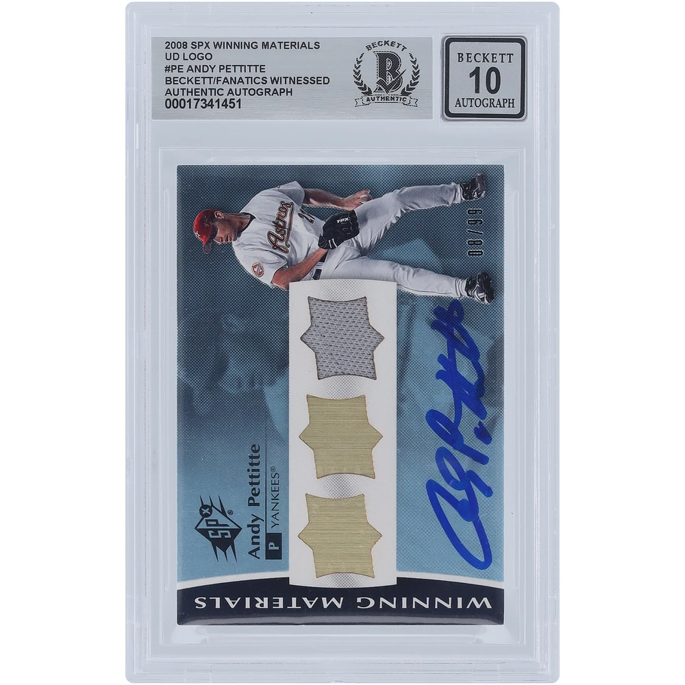 Andy Pettitte Houston Astros Autographed 2008 Upper Deck SPX UD Logo Winning Materials Jersey Relic #WM-PE #/99 Beckett Fanatics Witnessed Authenticated 10 Card