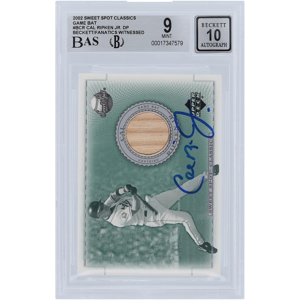 Cal Ripken Jr. Baltimore Orioles Autographed 2002 Upper Deck Sweet Spots Classics Game Bat Relic #B-CR Beckett Fanatics Witnessed Authenticated 9/10 Card