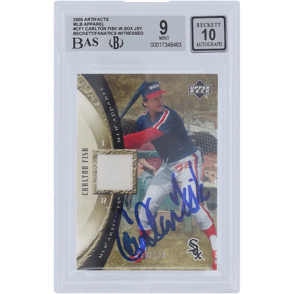 Carlton Fisk Chicago White Sox Autographed 2005 Upper Deck Artifacts MLB Apparel Relic #MLB-CF1 #156/175 Beckett Fanatics Witnessed Authenticated 9 Card