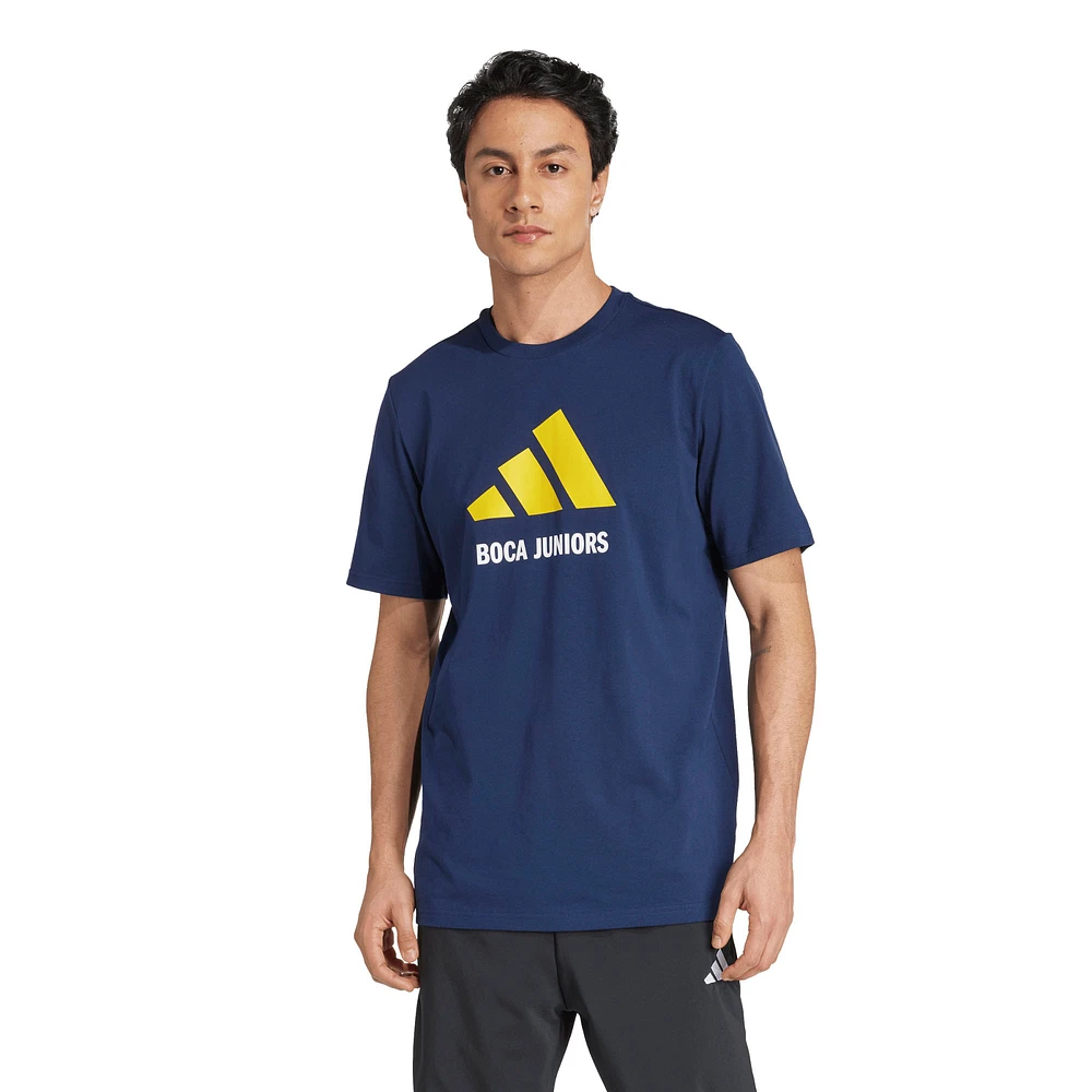 Men's adidas Navy Boca Juniors Three-Stripes Wordmark T-Shirt