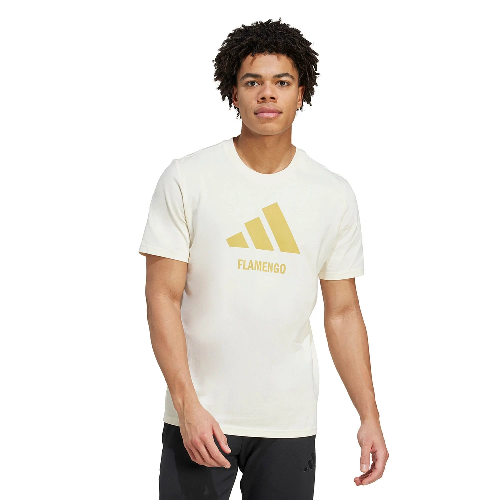 Men's adidas Cream CR Flamengo Three-Stripes Wordmark T-Shirt