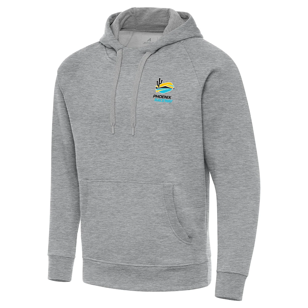 Men's Antigua Heather Gray Phoenix Raceway Victory Pullover Hoodie