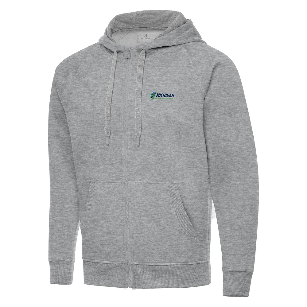 Men's Antigua Heather Gray Michigan International Speedway Full-Zip Hoodie