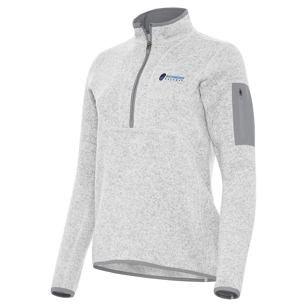 Women's Antigua Heather Gray Richmond Raceway Fortune 1/2-Zip Pullover Top