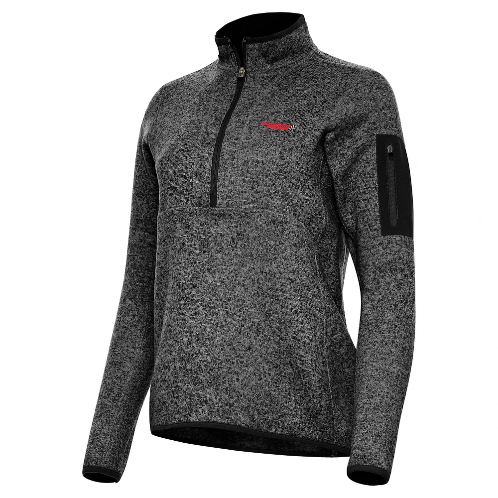 Women's Antigua Heather Black Martinsville Speedway Fortune 1/2-Zip Pullover Top