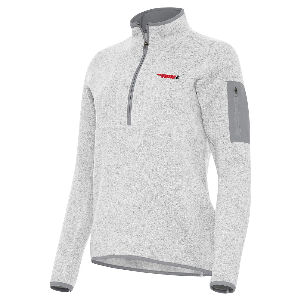 Women's Antigua Heather Gray Martinsville Speedway Fortune 1/2-Zip Pullover Top