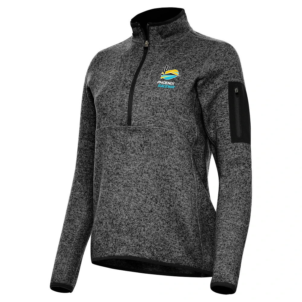 Women's Antigua Heather Black Phoenix Raceway Fortune 1/2-Zip Pullover Top