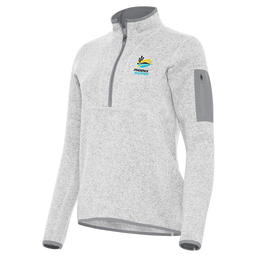 Women's Antigua Heather Gray Phoenix Raceway Fortune 1/2-Zip Pullover Top