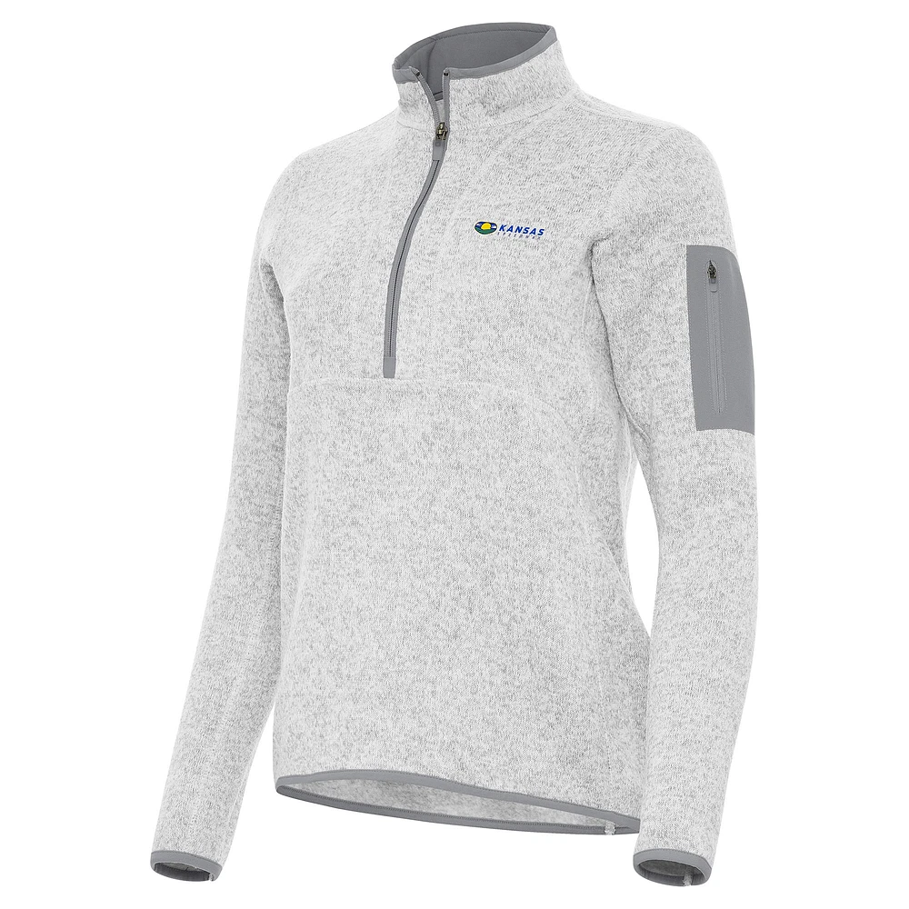 Women's Antigua Heather Gray Kansas Speedway Fortune 1/2-Zip Pullover Top