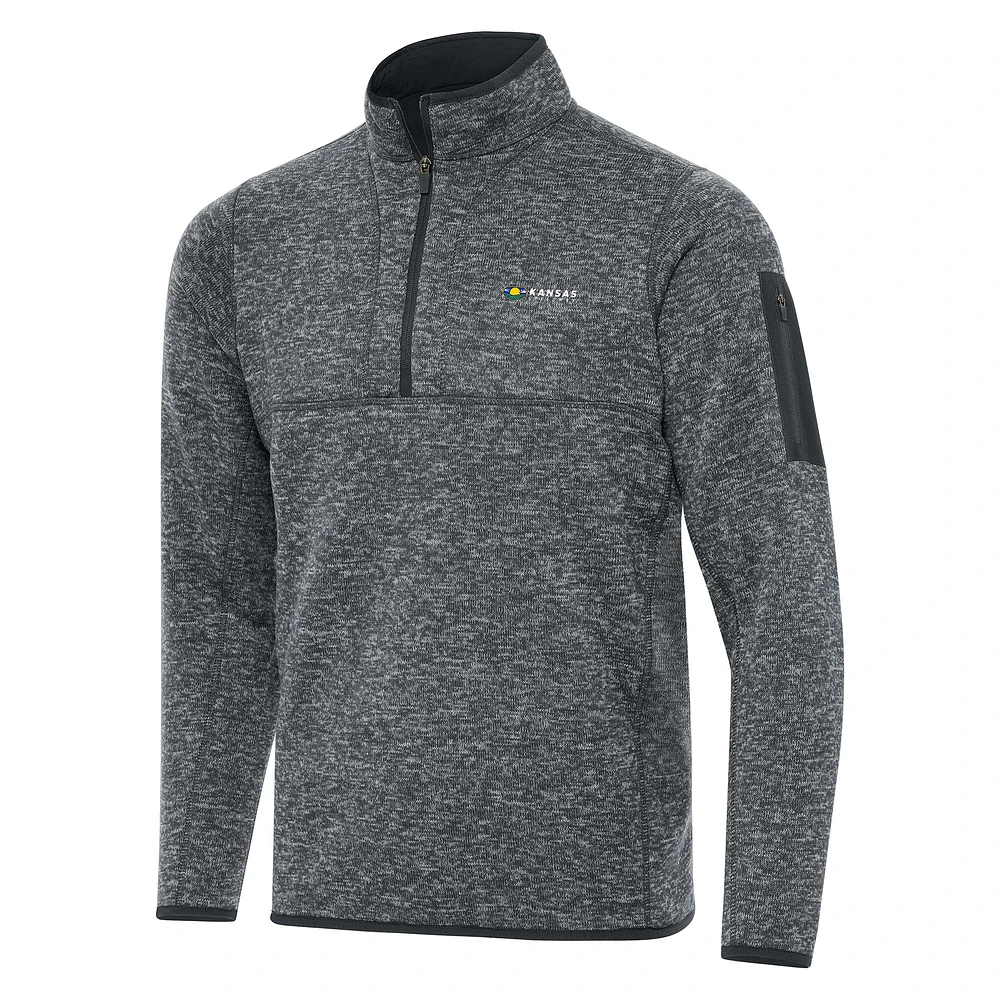 Men's Antigua Heather Gray Kansas Speedway Fortune 1/2-Zip Pullover Jacket